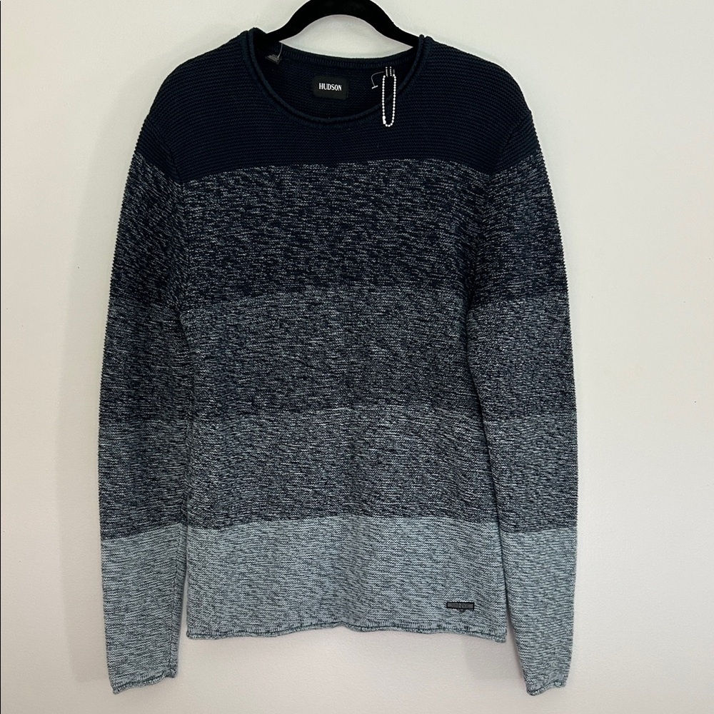 NWOT Hudson Jeans Men's Navy and Gray Crewneck Sweater